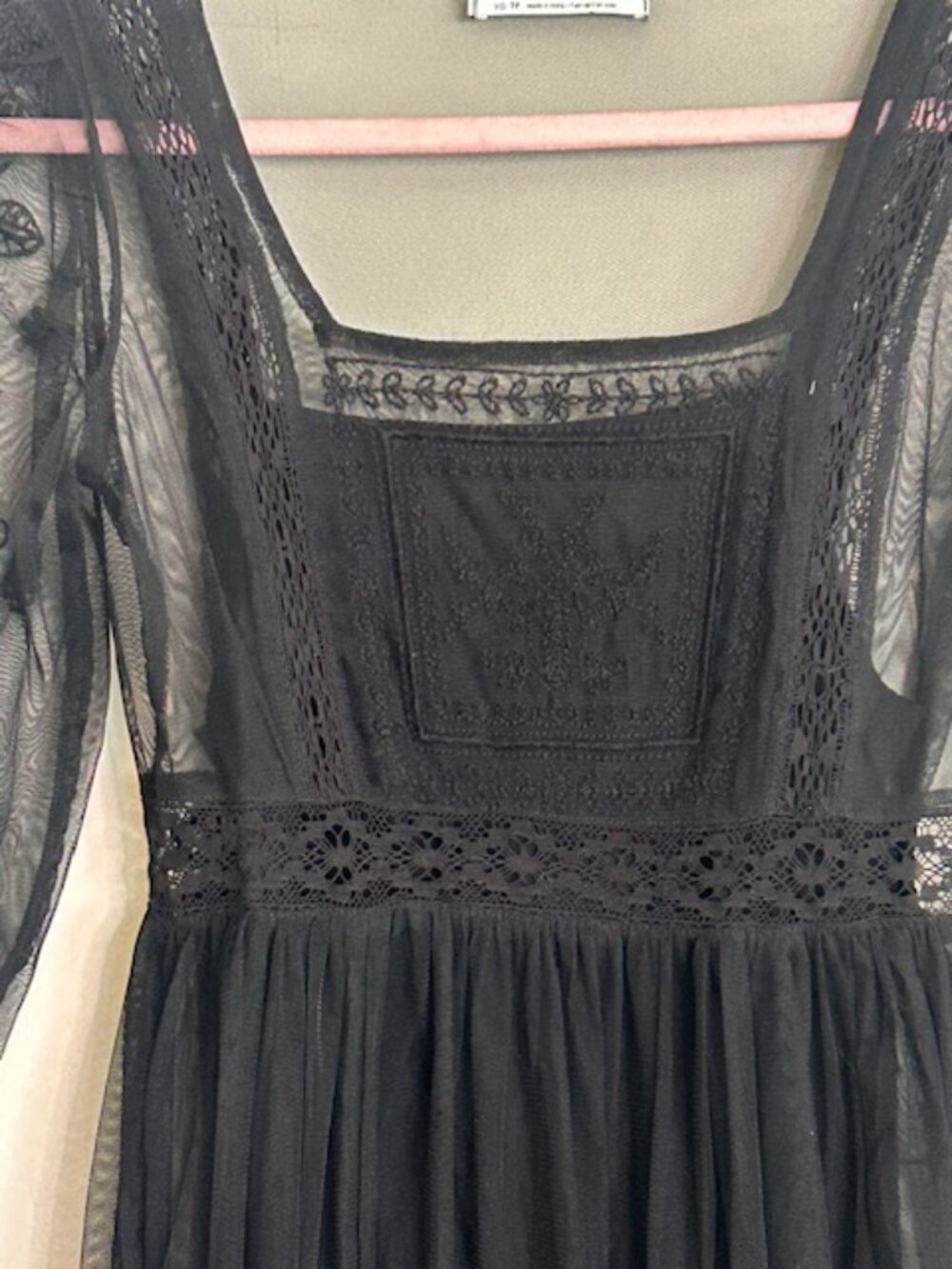 Urban Outfitters Hope Embroidered Long Sleeve Lush Black Lace Slip Midi Dress - Picture 13 of 16